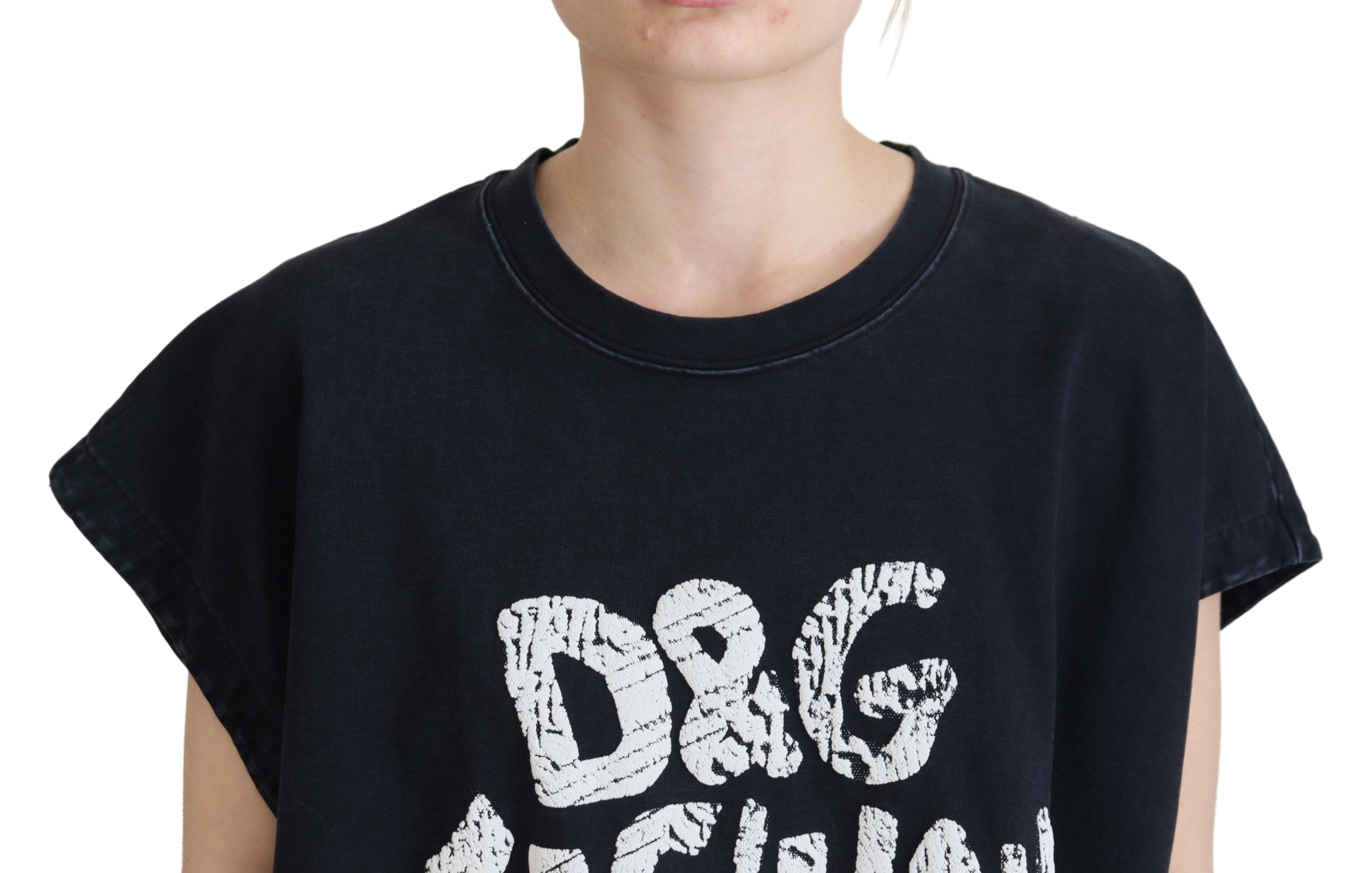 Dolce & Gabbana Schwarzes D&G Fashion Rundhals Baumwoll-T-Shirt