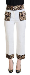 Dolce & Gabbana Weiße Hose mit Leopardenmuster und hoher Taille