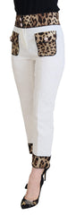 Dolce & Gabbana Weiße Hose mit Leopardenmuster und hoher Taille