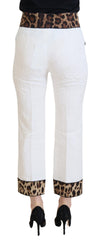 Dolce & Gabbana Weiße Hose mit Leopardenmuster und hoher Taille