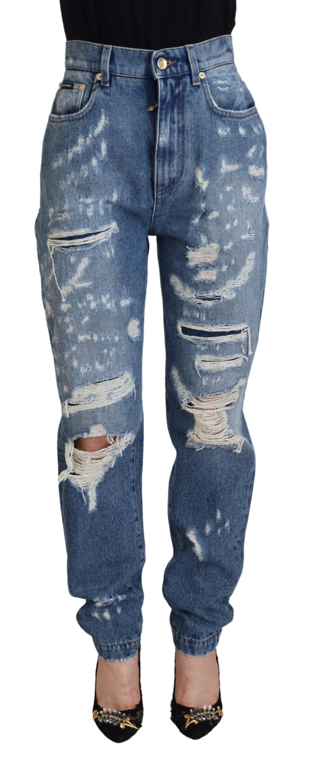 Dolce & Gabbana Blaue Jeans aus ausgewaschener, zerrissener Baumwolle