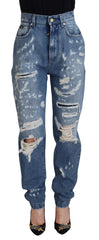 Dolce & Gabbana Blaue Jeans aus ausgewaschener, zerrissener Baumwolle