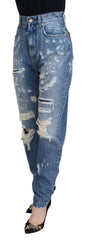 Dolce & Gabbana Blaue Jeans aus ausgewaschener, zerrissener Baumwolle