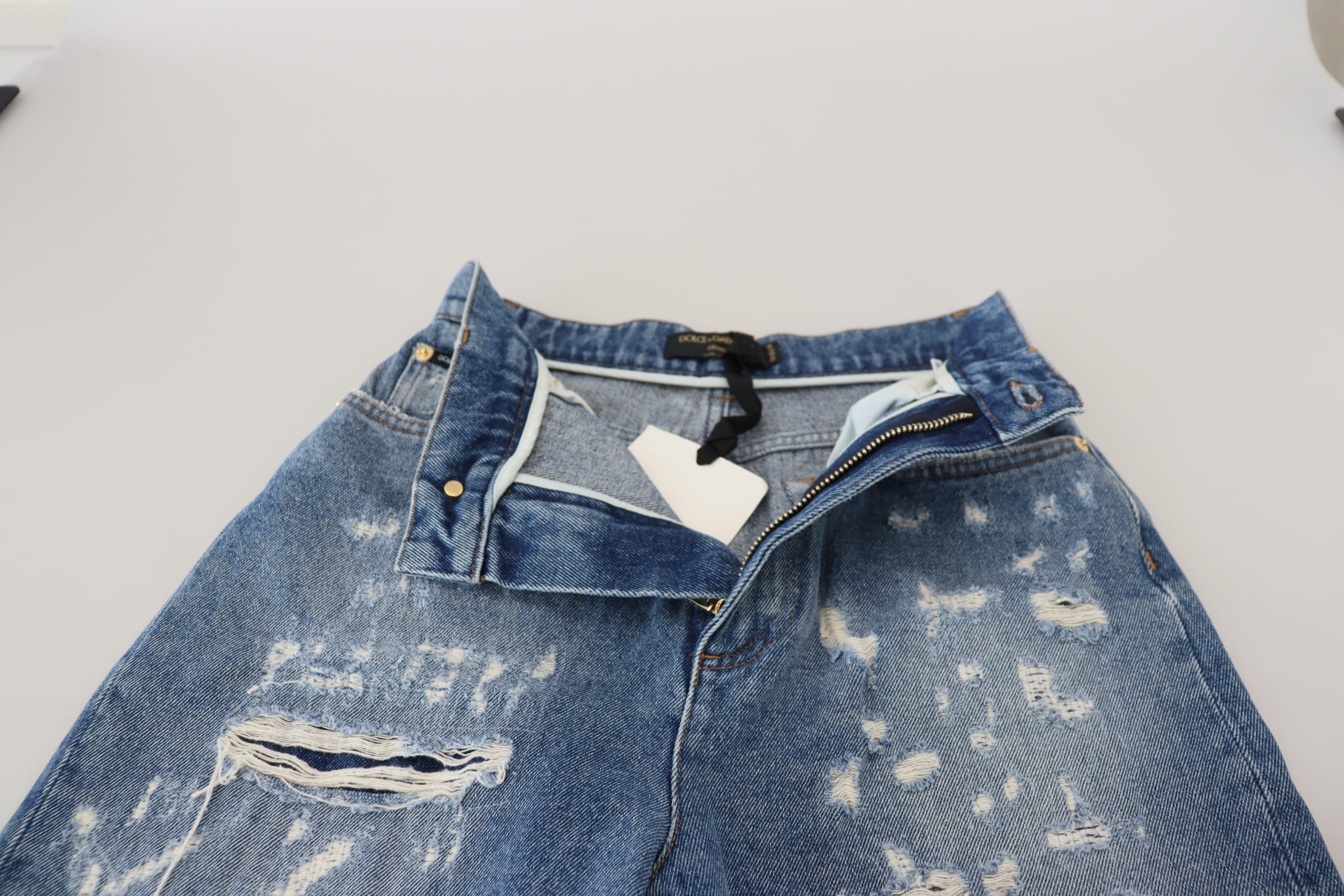 Dolce & Gabbana Blaue Jeans aus ausgewaschener, zerrissener Baumwolle