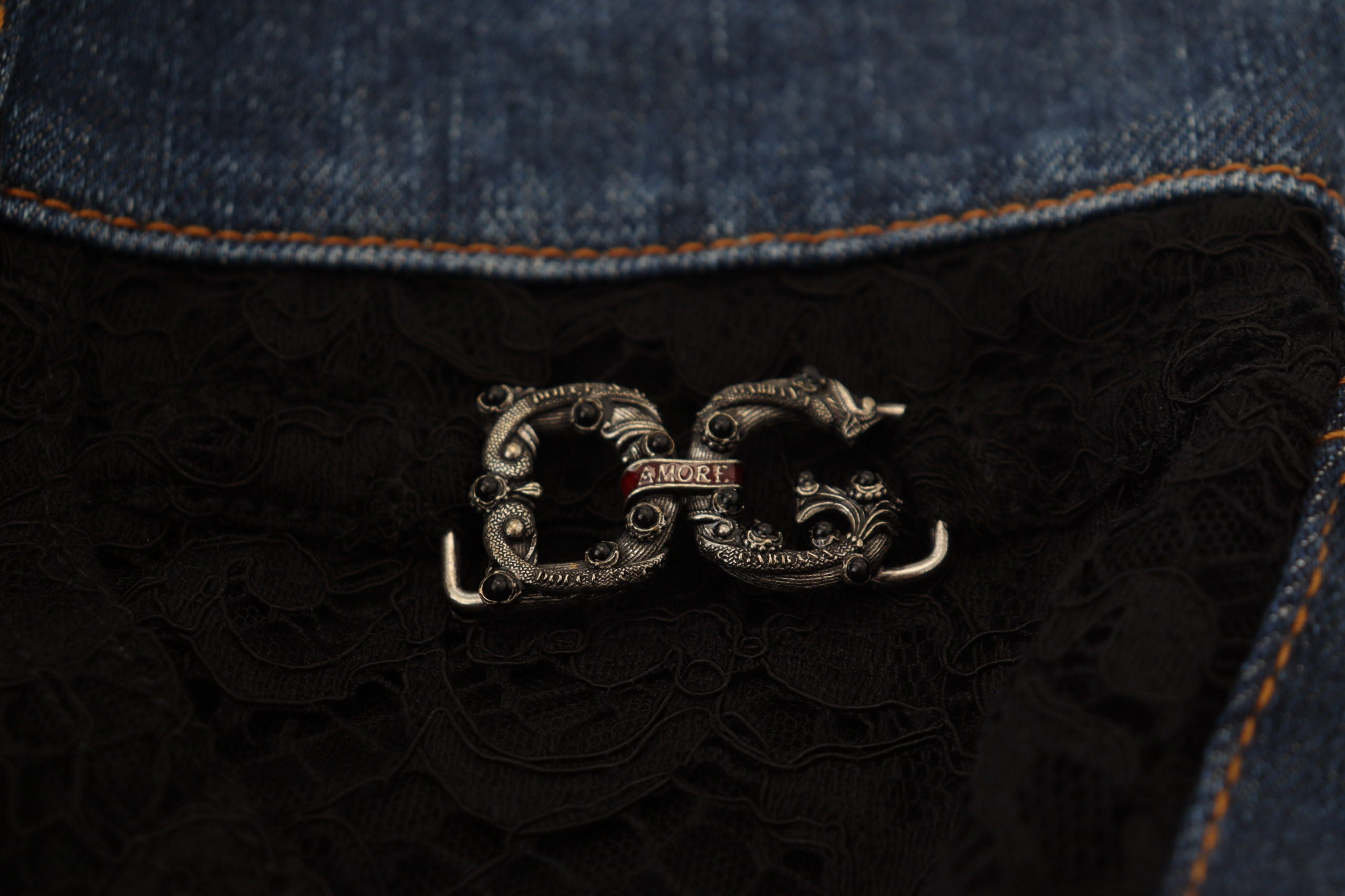 Dolce & Gabbana Schwarze Skinny Jeans aus Denim mit floraler Spitze vorne