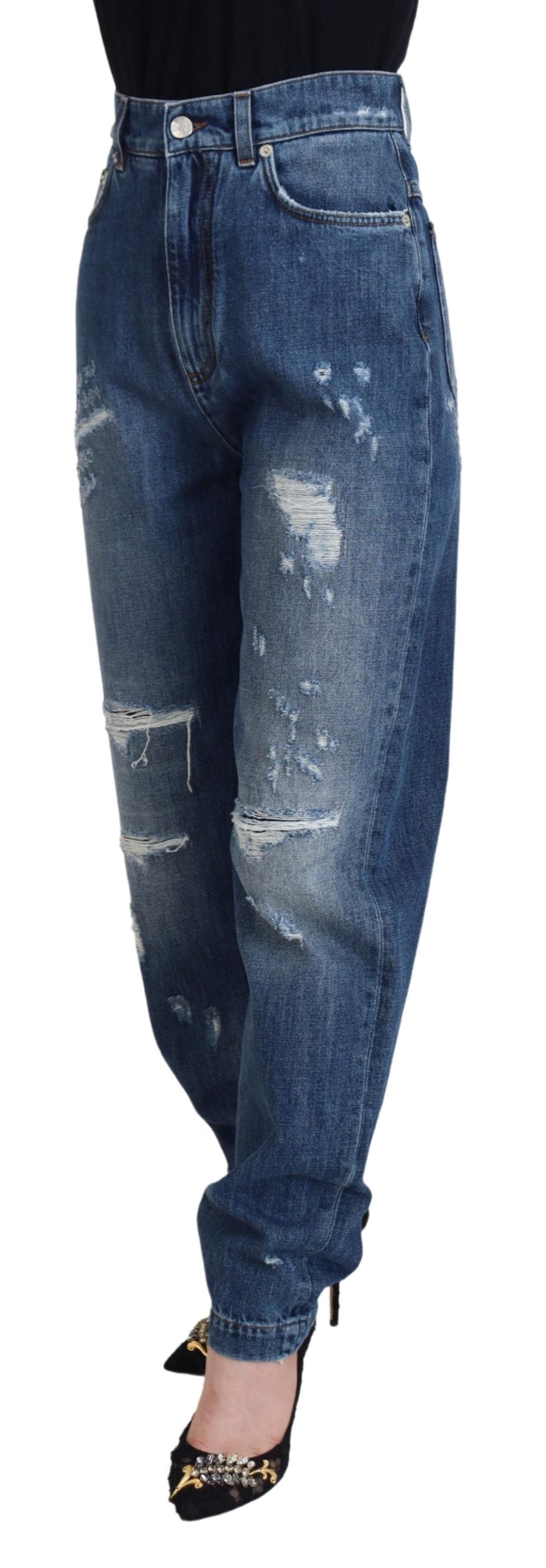 Dolce & Gabbana Blauw Gewassen Katoenen Gescheurde Spijkerbroek