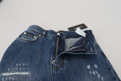 Dolce & Gabbana Blauw Gewassen Katoenen Gescheurde Spijkerbroek