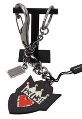 Dolce & Gabbana Zwarte Prince Studs Logo Zilveren Messing Sleutelhanger