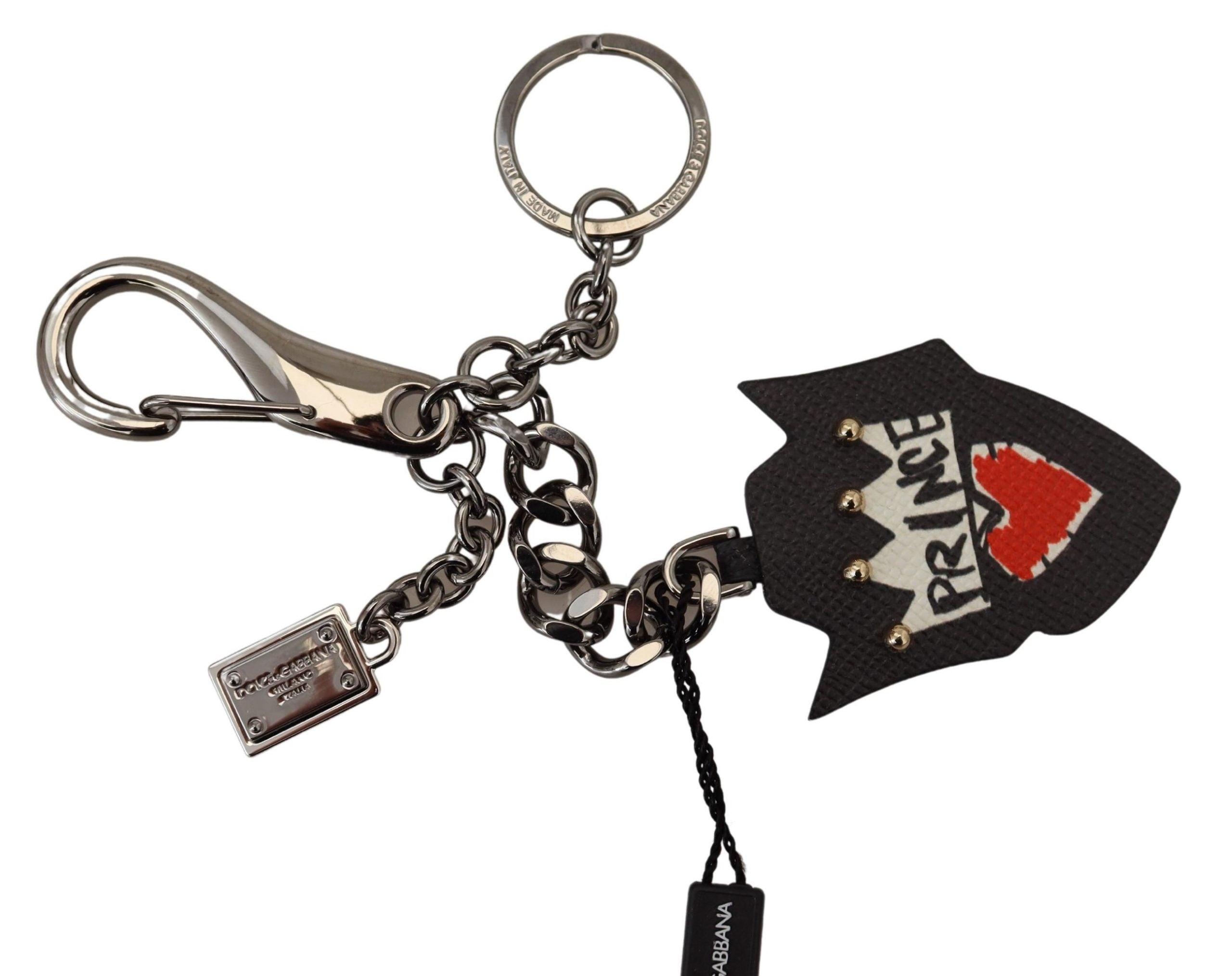 Dolce & Gabbana Zwarte Prince Studs Logo Zilveren Messing Sleutelhanger