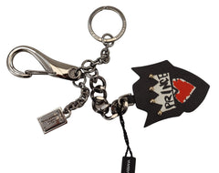 Dolce & Gabbana Zwarte Prince Studs Logo Zilveren Messing Sleutelhanger
