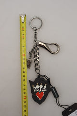 Dolce & Gabbana Zwarte Prince Studs Logo Zilveren Messing Sleutelhanger