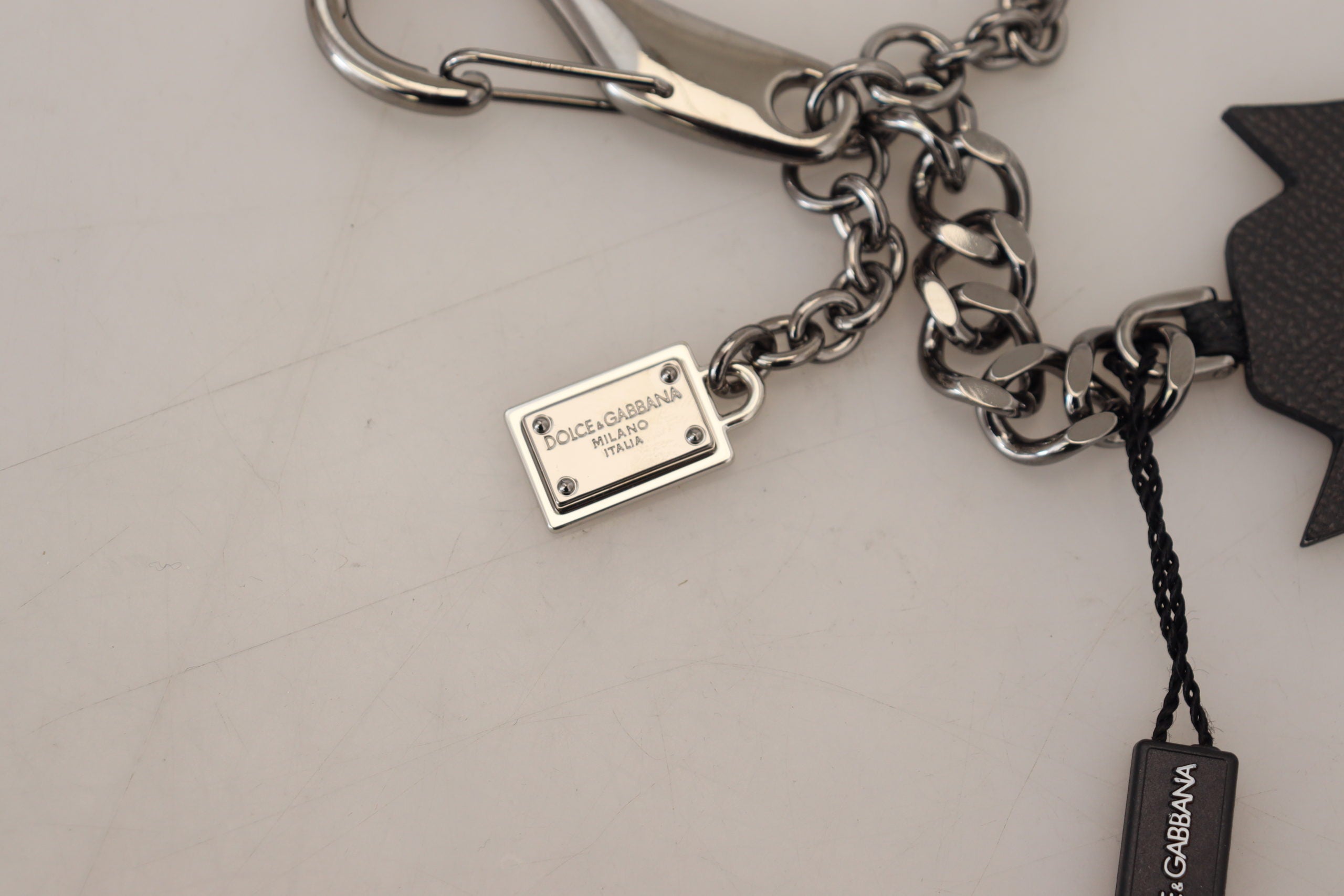 Dolce & Gabbana Zwarte Prince Studs Logo Zilveren Messing Sleutelhanger