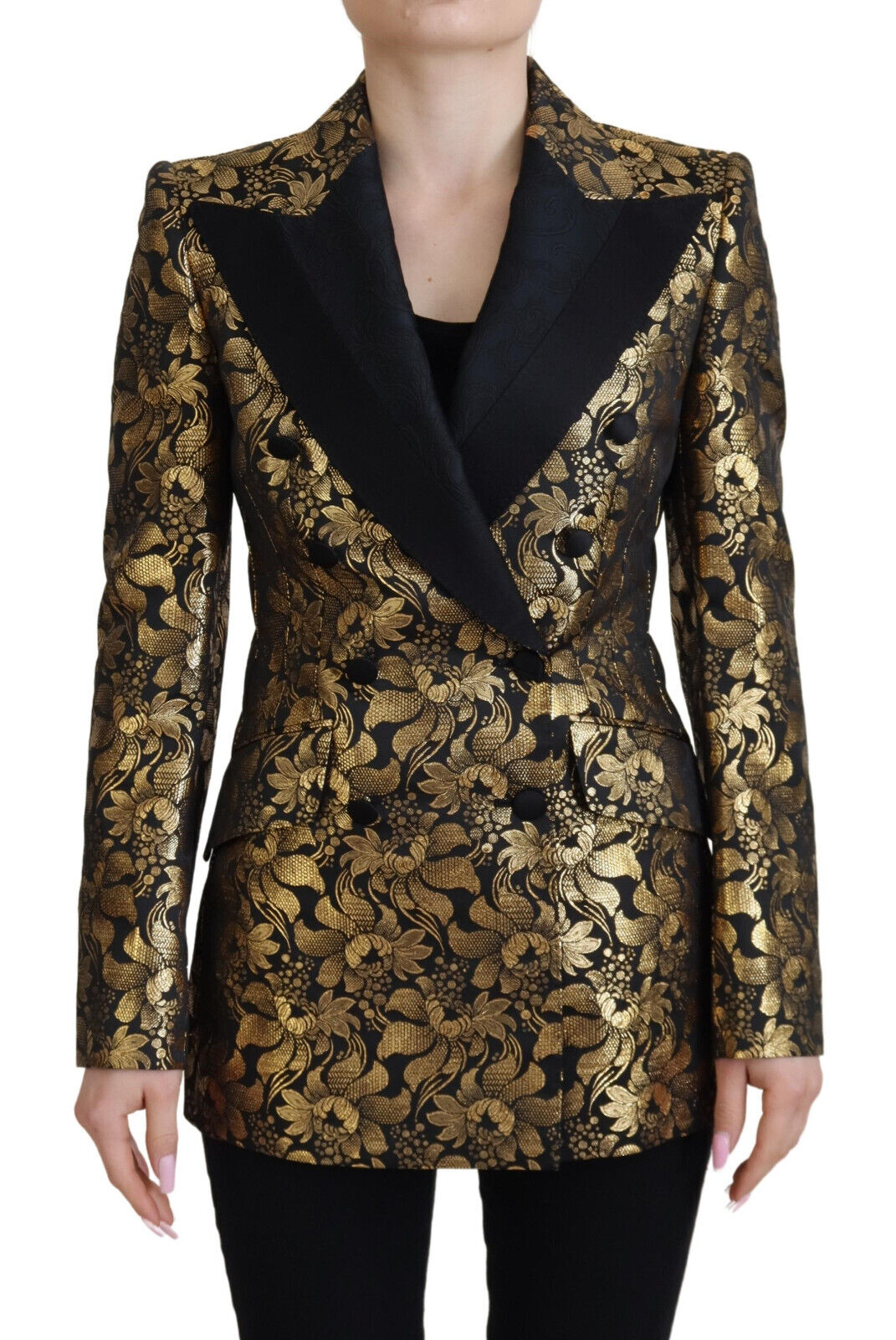 Dolce & Gabbana Schwarze Gold-Jacquard-Mantel-Blazer-Jacke