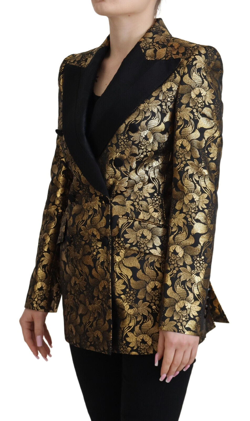 Dolce & Gabbana Schwarze Gold-Jacquard-Mantel-Blazer-Jacke