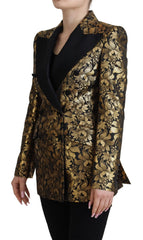 Dolce & Gabbana Schwarze Gold-Jacquard-Mantel-Blazer-Jacke