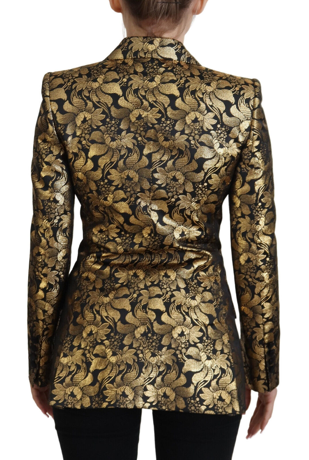 Dolce & Gabbana Schwarze Gold-Jacquard-Mantel-Blazer-Jacke