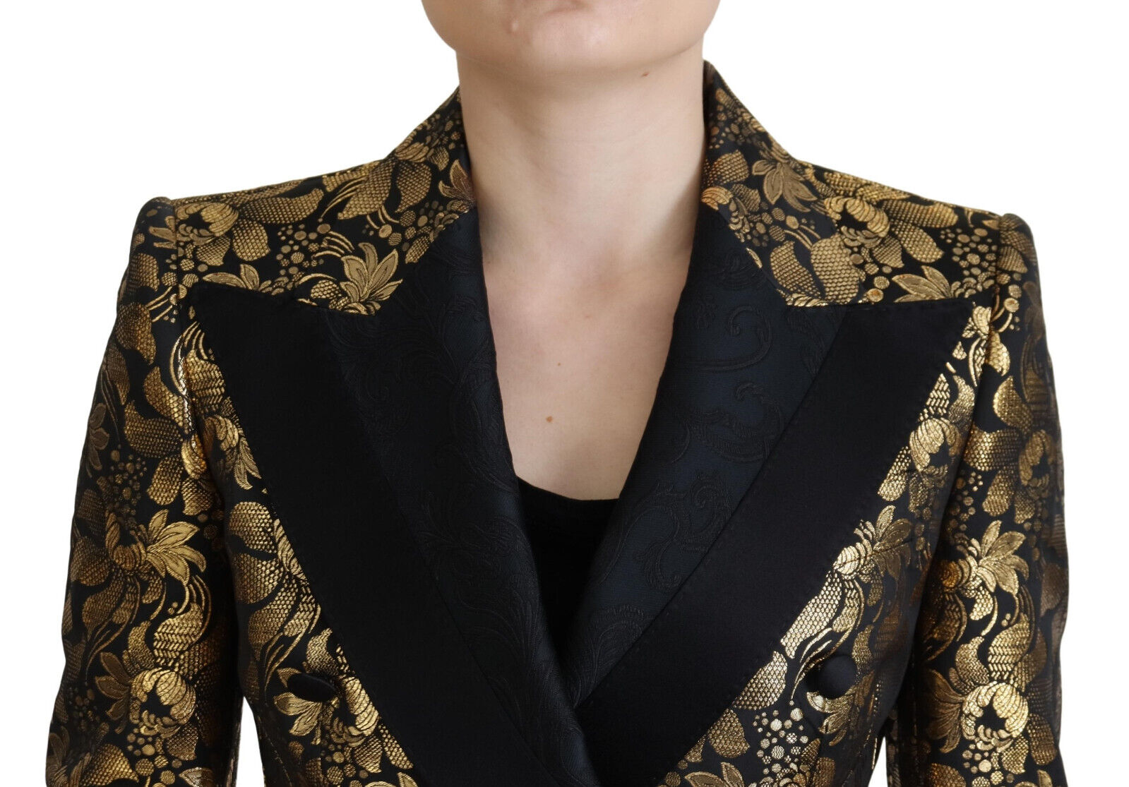 Dolce & Gabbana Schwarze Gold-Jacquard-Mantel-Blazer-Jacke