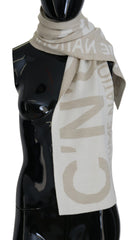 Costume National Beiger Schal mit weißem Logo und Wickelfunktion
