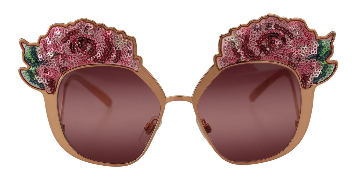 Dolce & Gabbana Pink Gold Rose Pailletten-Stickerei DG2202 Sonnenbrille