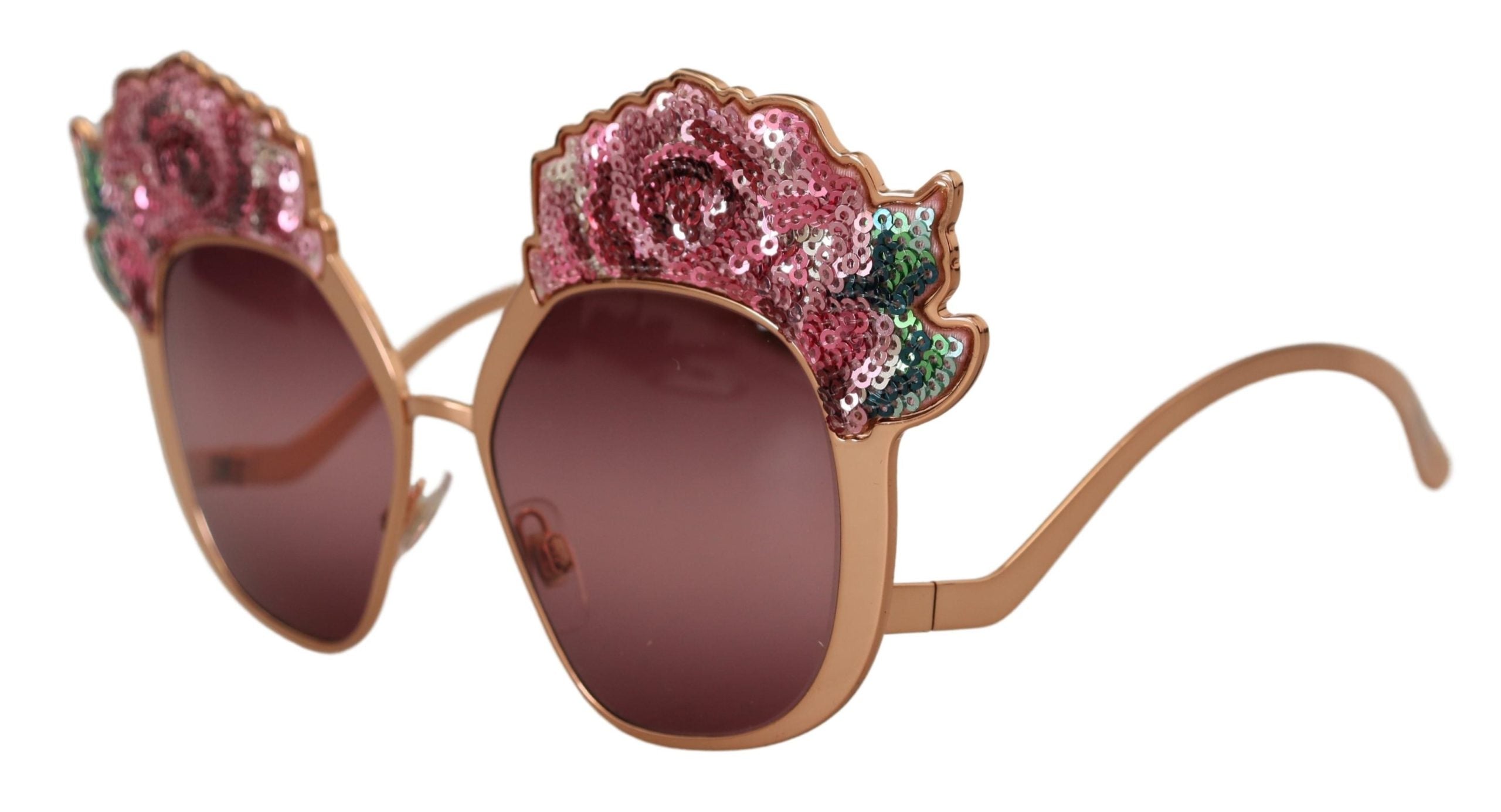 Dolce & Gabbana Pink Gold Rose Pailletten-Stickerei DG2202 Sonnenbrille