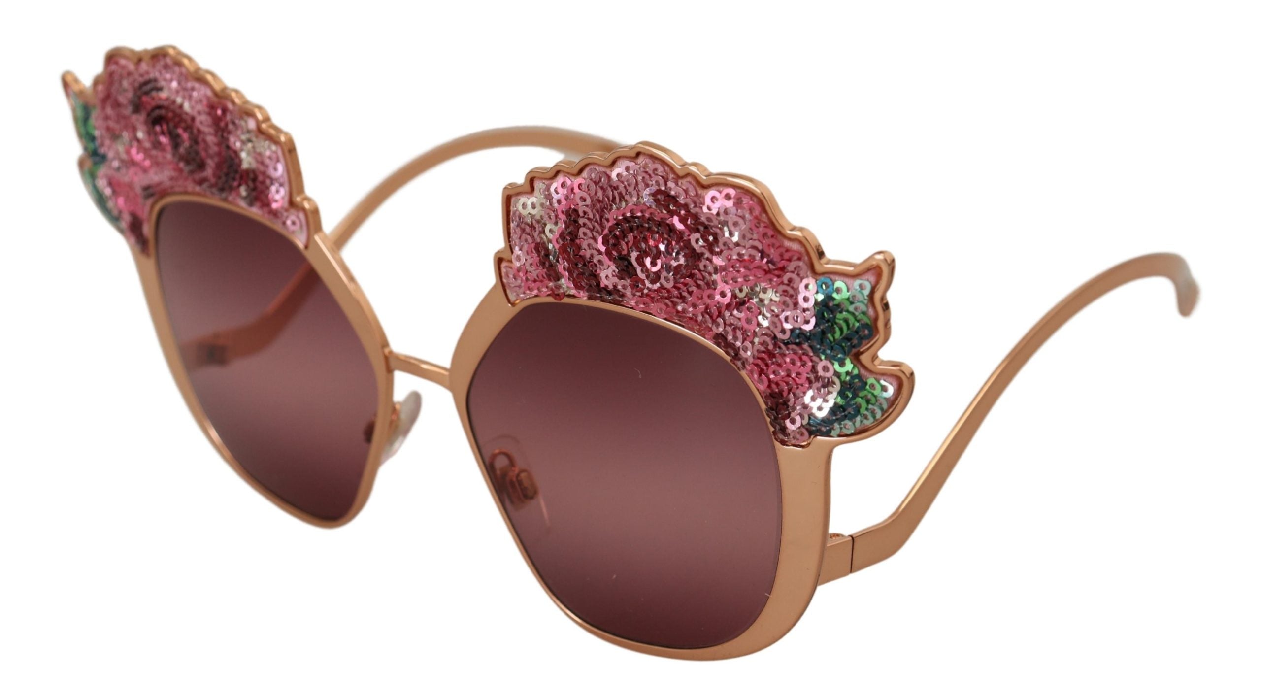 Dolce & Gabbana Pink Gold Rose Pailletten-Stickerei DG2202 Sonnenbrille