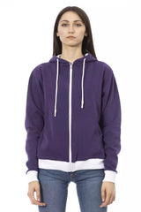 Baldinini Trend Lila Baumwoll-Damenpullover mit verstellbarer Kapuze