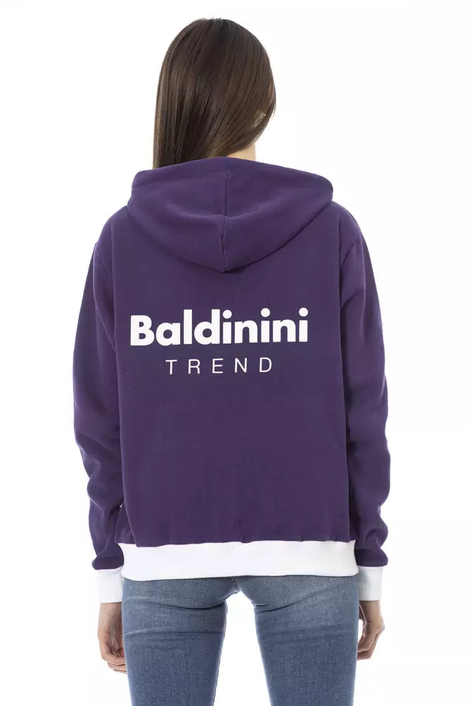 Baldinini Trend Lila Baumwoll-Damenpullover mit verstellbarer Kapuze