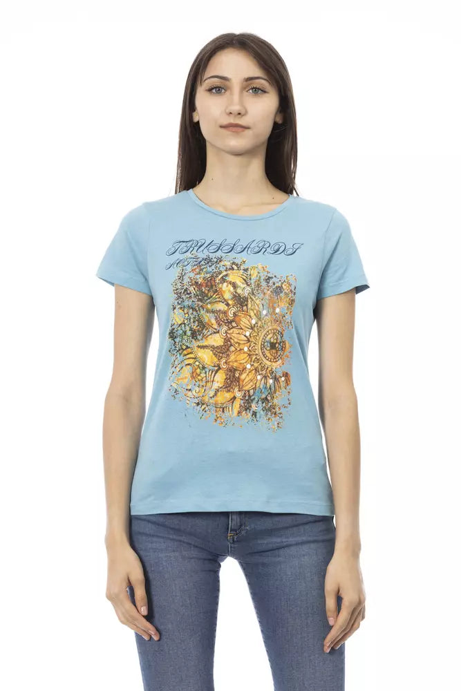 Trussardi Action Hellblaues Baumwoll-T-Shirt für Damen