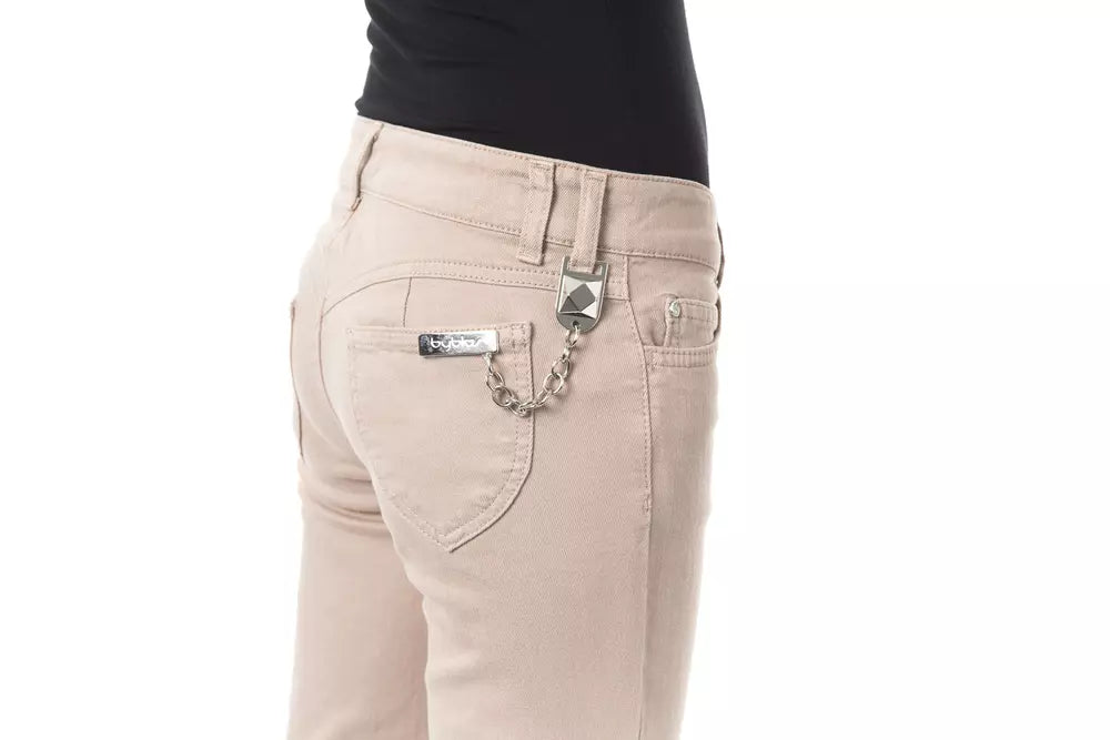 BYBLOS Beige Baumwollhose für Damen mit Kettendetail an der Gesäßtasche