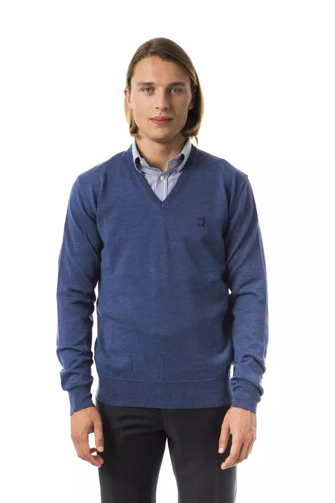Uominitaliani Blauer Herrenpullover aus Merinowolle