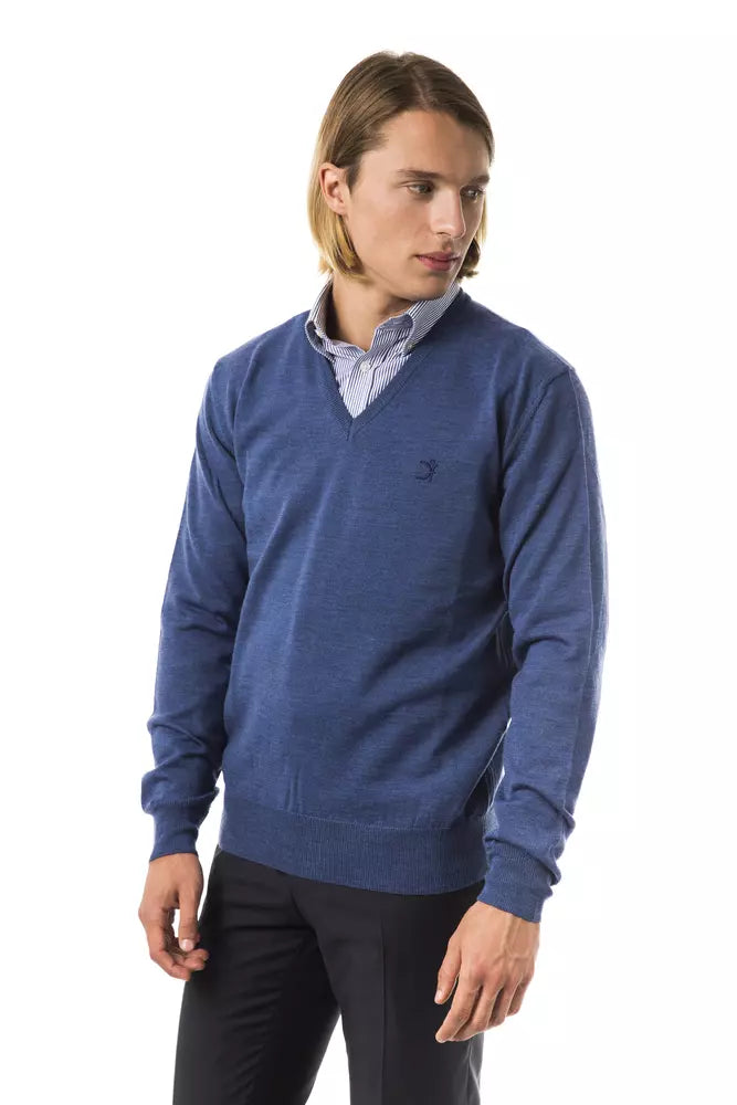 Uominitaliani Blauer Herrenpullover aus Merinowolle