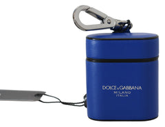 Dolce & Gabbana Blauw Lederen Zilverkleurig Metalen Logo Airpods Hoesje