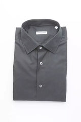 Robert Friedman Black Cotton Men's Slim Shirt