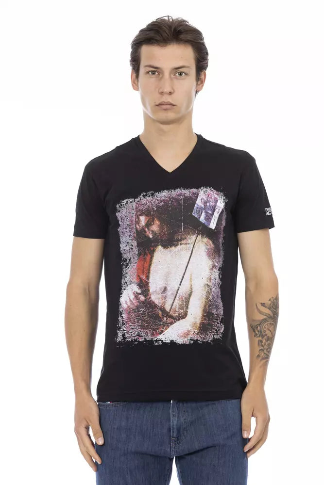 Trussardi Action Schwarzes Baumwoll-V-Neck T-Shirt für Herren
