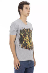 Trussardi Action Gray Cotton Men's V-Neck T-Shirt