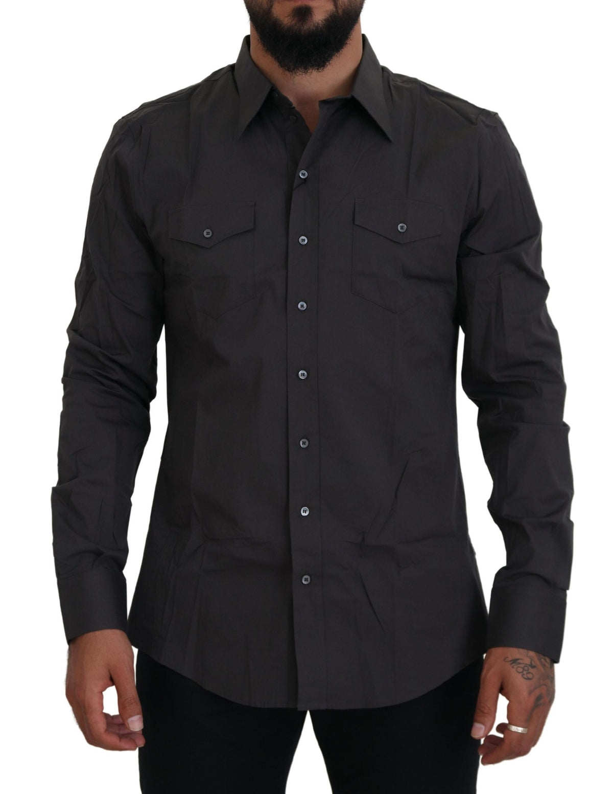 Dolce & Gabbana Graues SICILIA Slim Fit Stretch Hemd