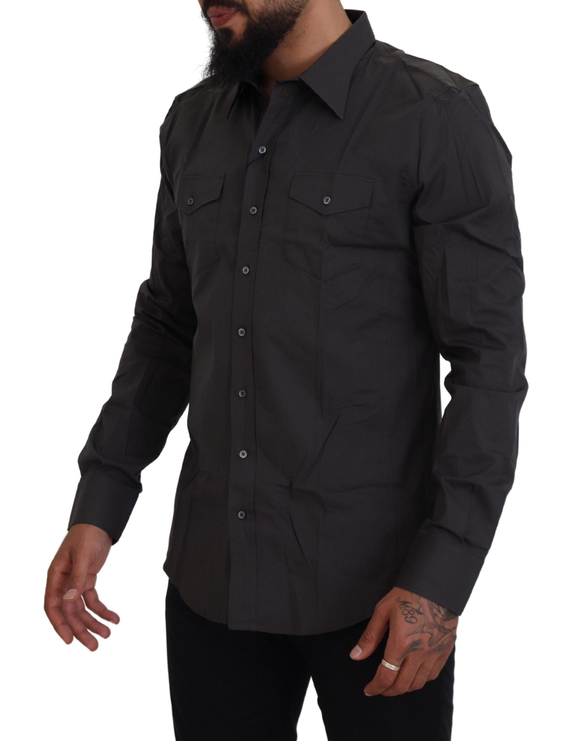 Dolce & Gabbana Graues SICILIA Slim Fit Stretch Hemd