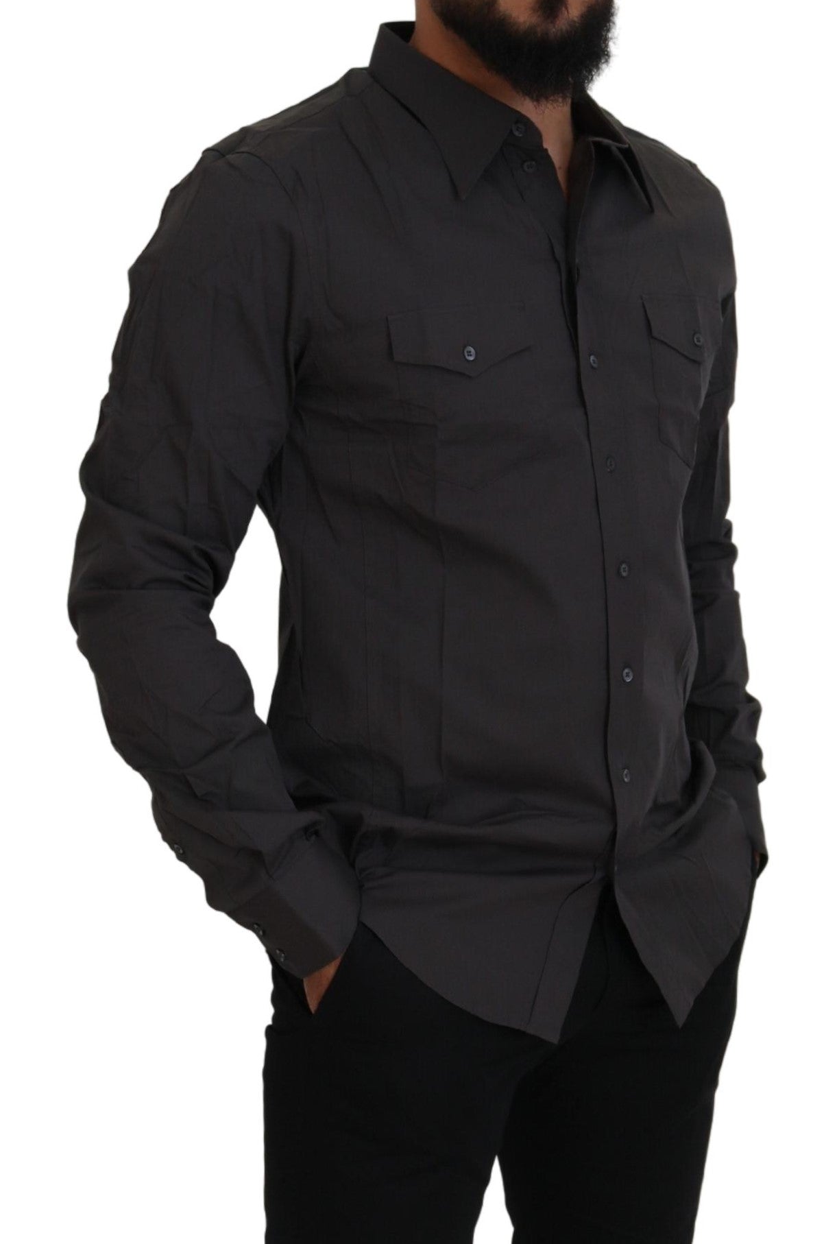 Dolce & Gabbana Graues SICILIA Slim Fit Stretch Hemd