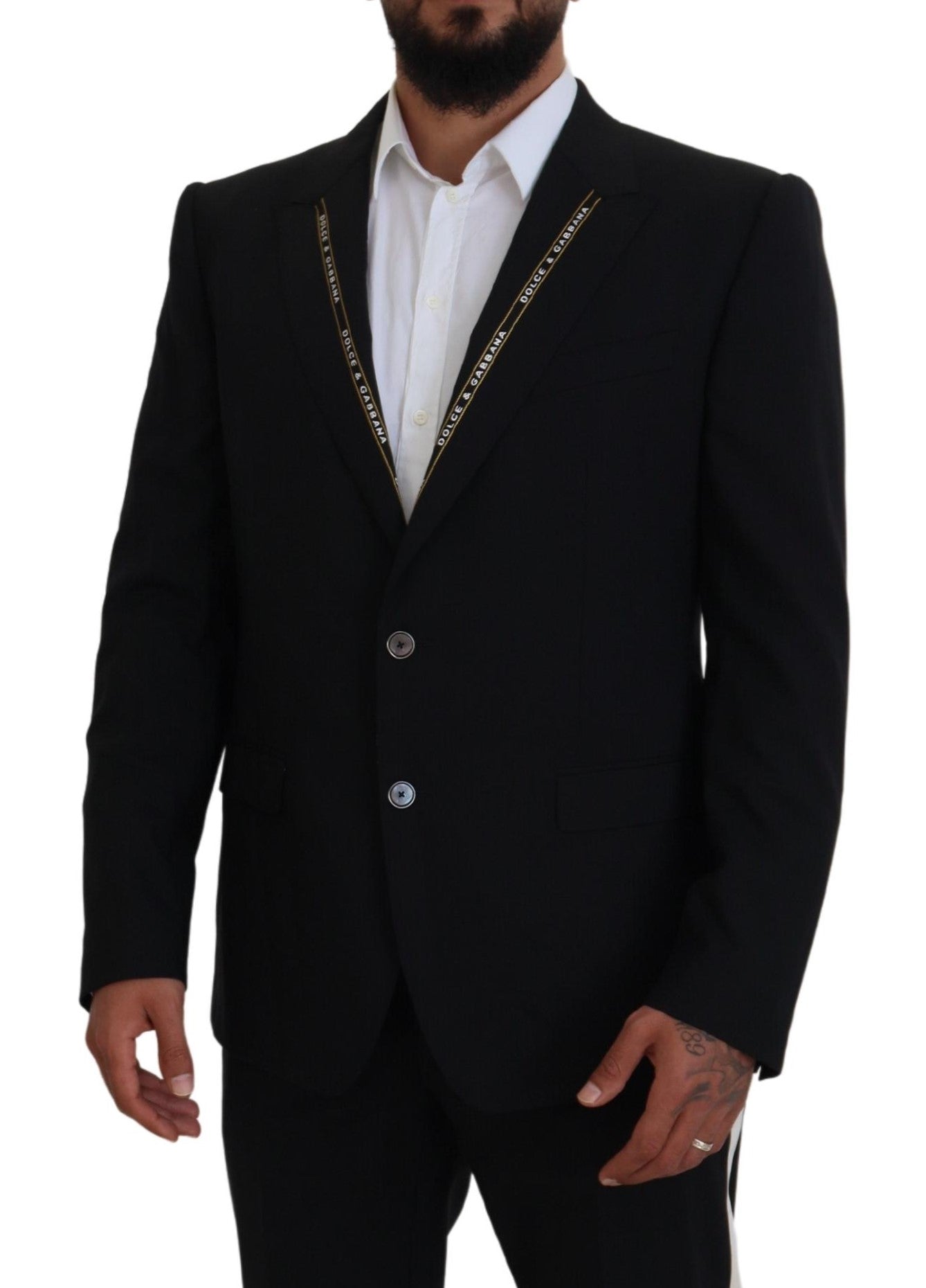 Dolce & Gabbana Schwarzer Blazer aus Wolle mit Stretch, schmal geschnitten