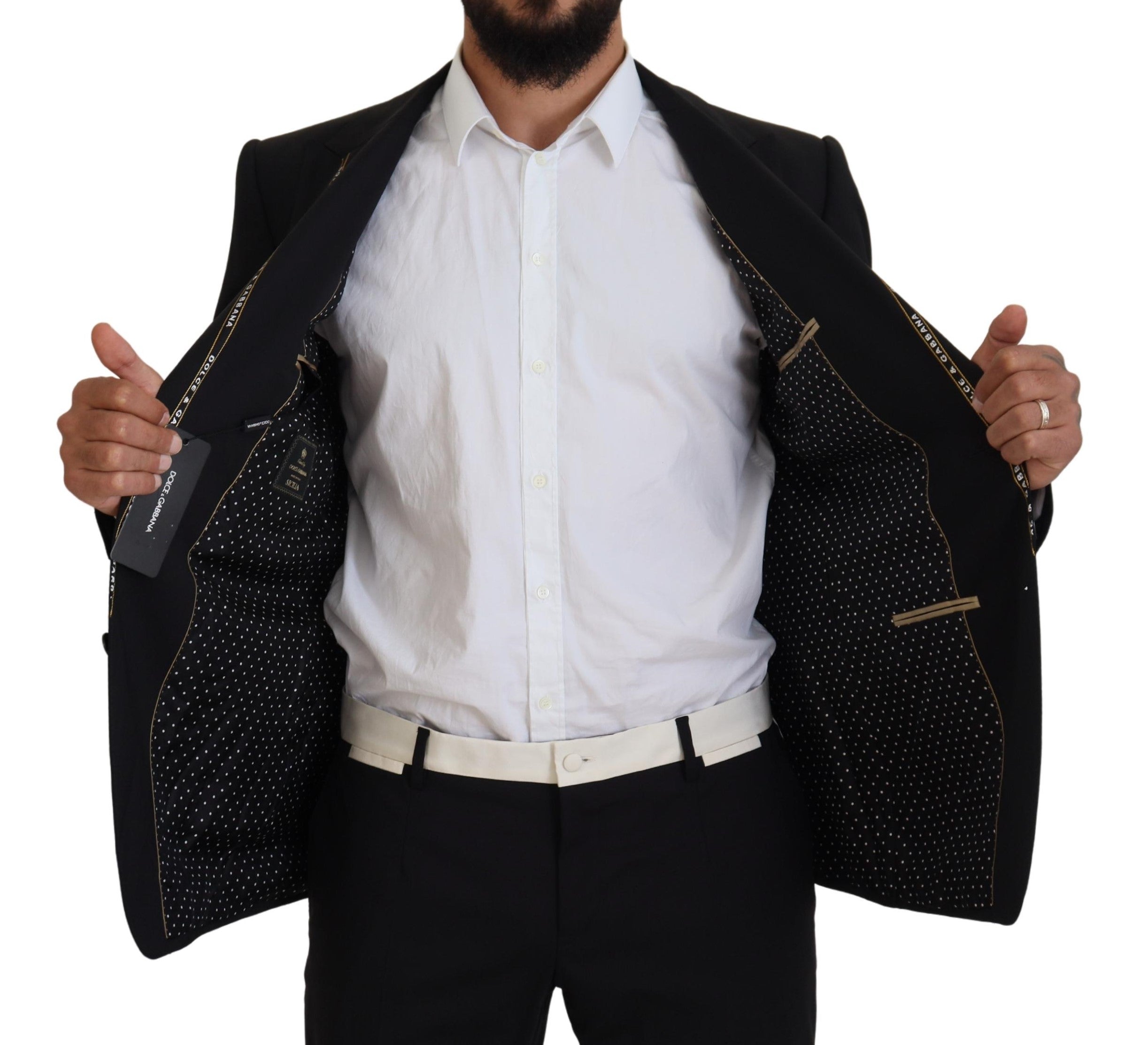 Dolce & Gabbana Schwarzer Blazer aus Wolle mit Stretch, schmal geschnitten