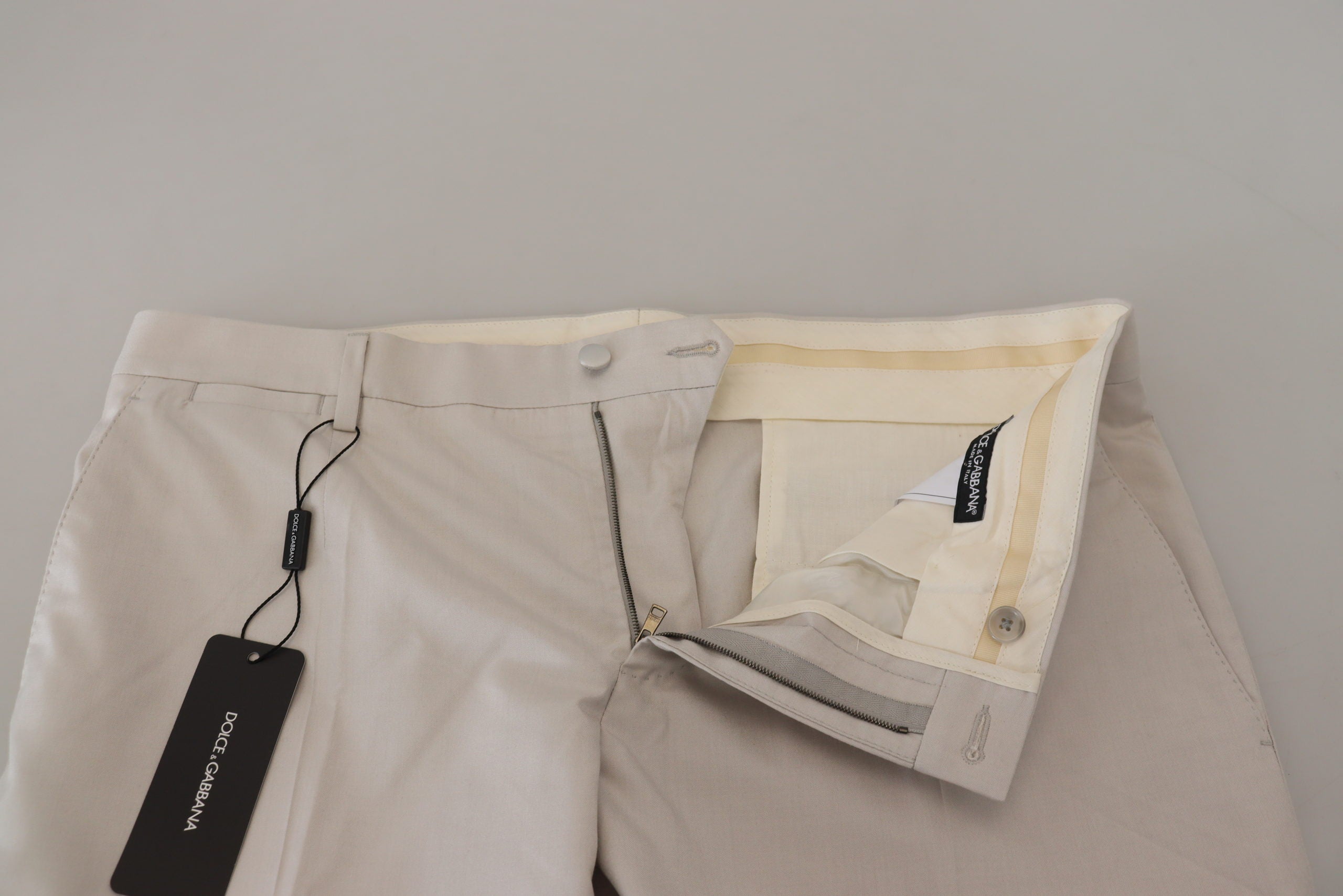 Dolce & Gabbana Off-White Seidene Chino-Hose mit mittlerer Bundhöhe