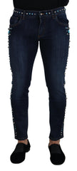 Dolce & Gabbana Blaue Jeans aus Baumwolle mit Nieten und niedriger Taille