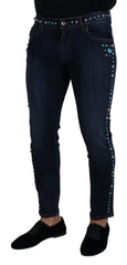 Dolce & Gabbana Blaue Jeans aus Baumwolle mit Nieten und niedriger Taille