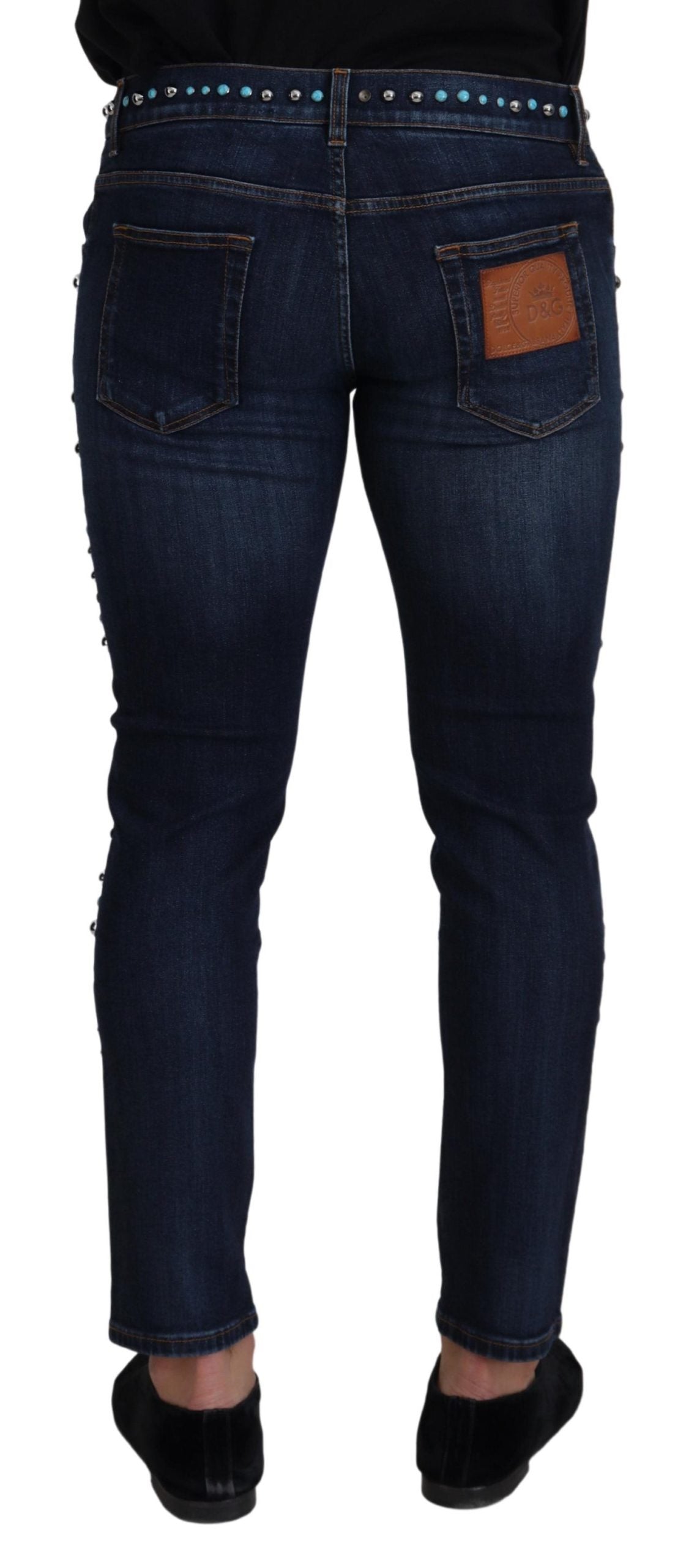 Dolce & Gabbana Blaue Jeans aus Baumwolle mit Nieten und niedriger Taille