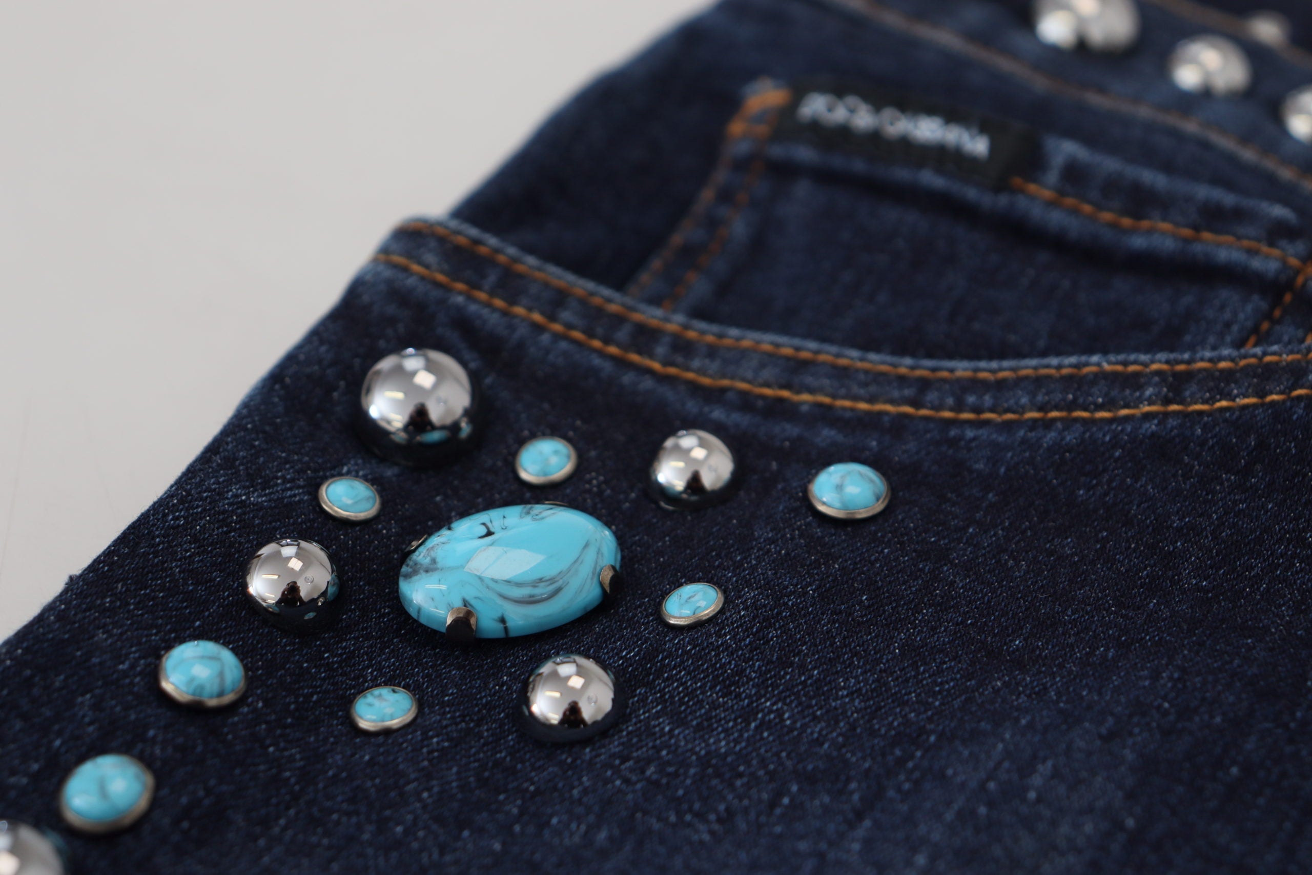Dolce & Gabbana Blaue Jeans aus Baumwolle mit Nieten und niedriger Taille