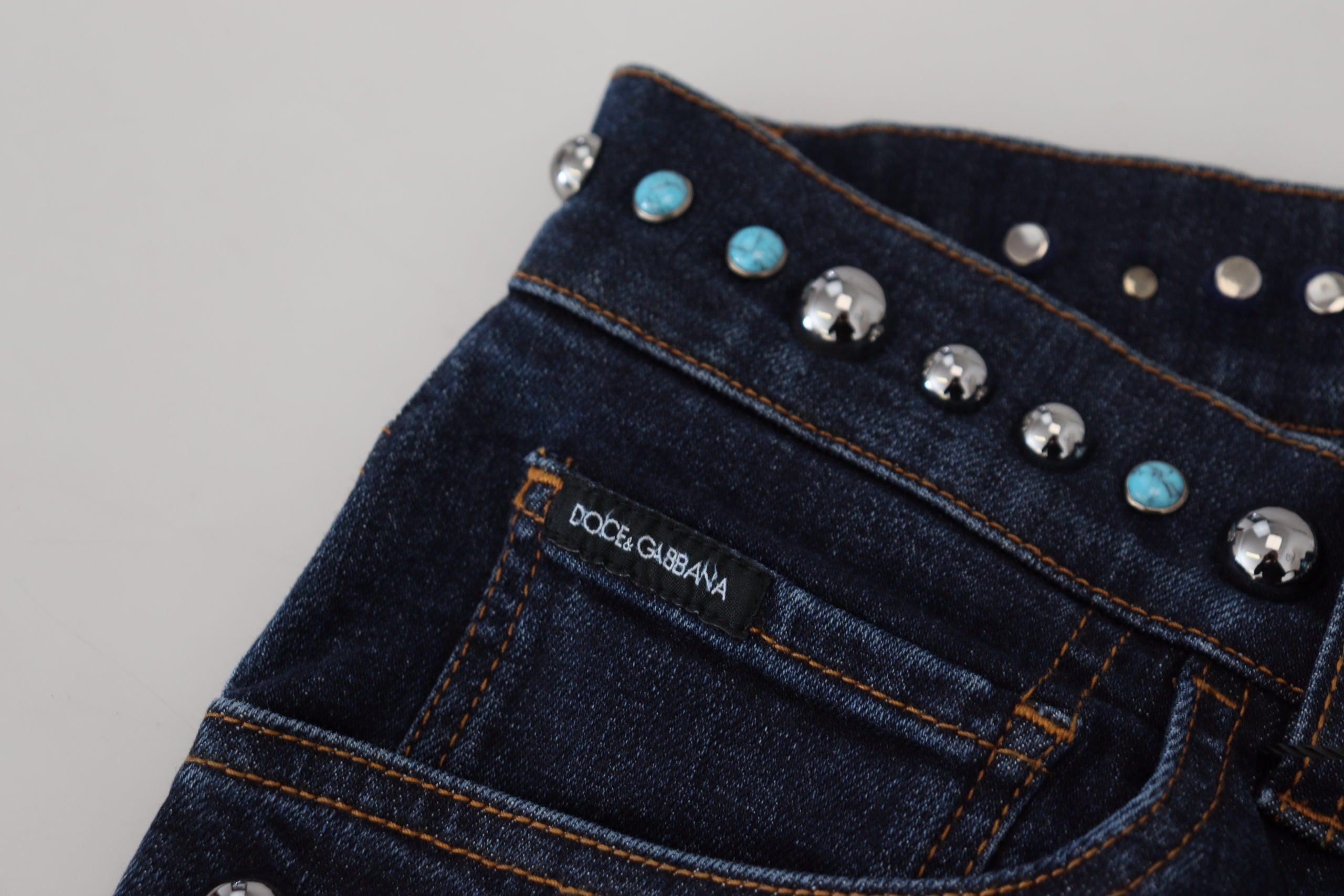 Dolce & Gabbana Blaue Jeans aus Baumwolle mit Nieten und niedriger Taille