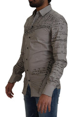 Dolce & Gabbana Graues bedrucktes Baumwoll-Slim-Kleid GOLD Hemd