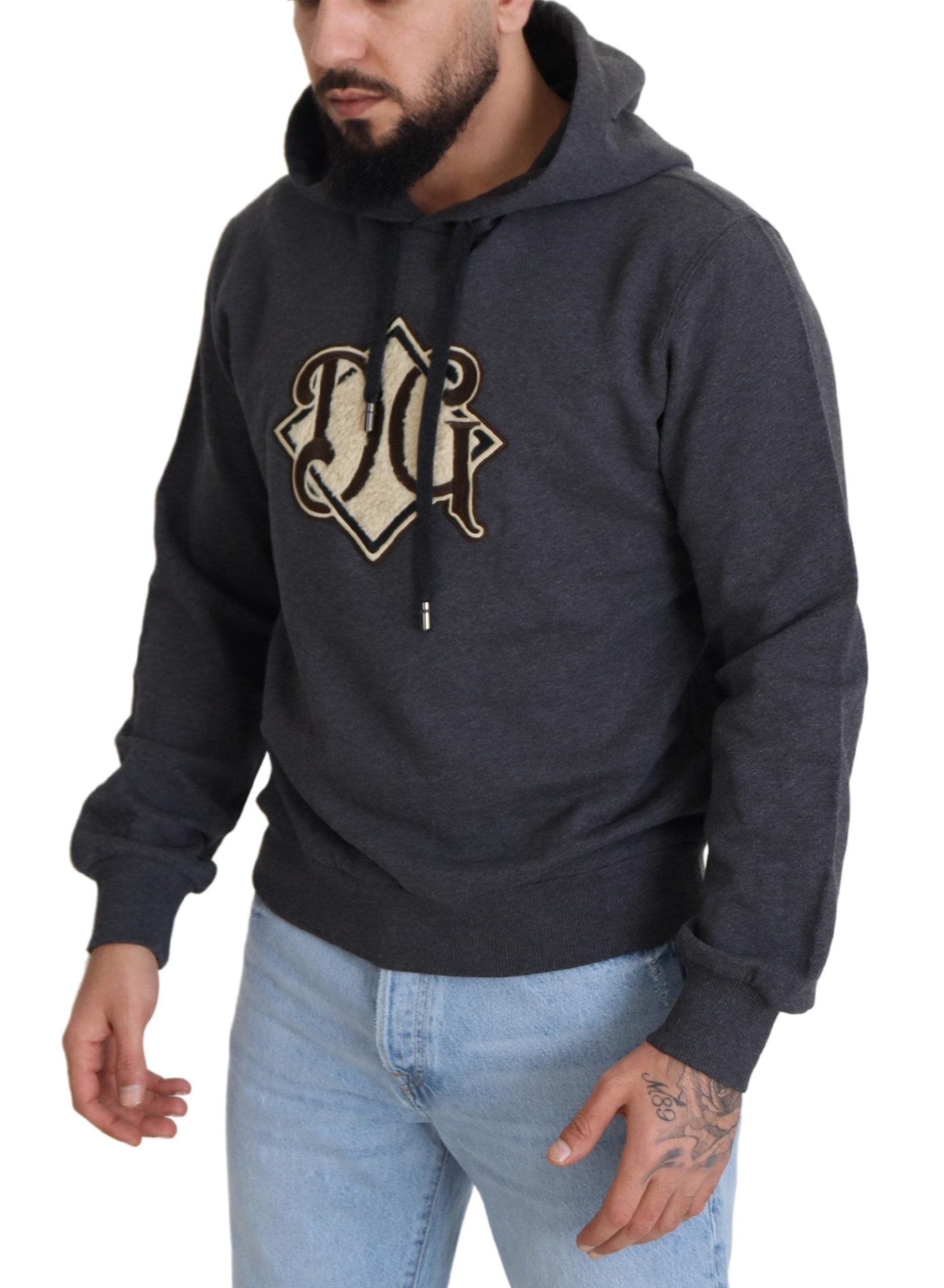 Dolce & Gabbana Grauer Kapuzenpullover aus Baumwolle mit Logo
