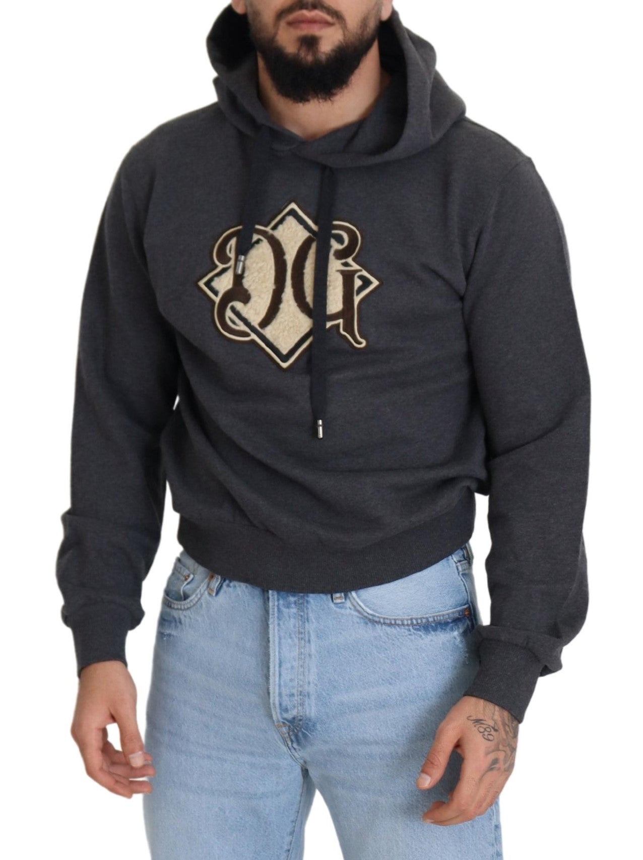Dolce & Gabbana Grauer Kapuzenpullover aus Baumwolle mit Logo