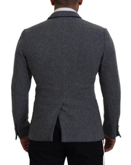 Dolce & Gabbana Grijs Wollen Rozen Slim Fit Jas Blazer